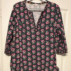 Boden Floral Midi Dress Green Pink Cotton Knit Long Sleeve 18L Pockets